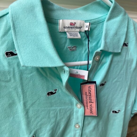 Vineyard Vines Polo All Over Whale Logo Print Teal Blue XS Brand New with Tags - Picture 3 of 9